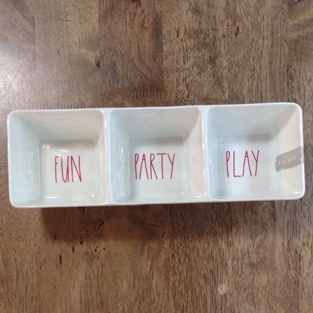 Rae Dunn Melamine Fun Party Play Three Compartment Serving Dish
